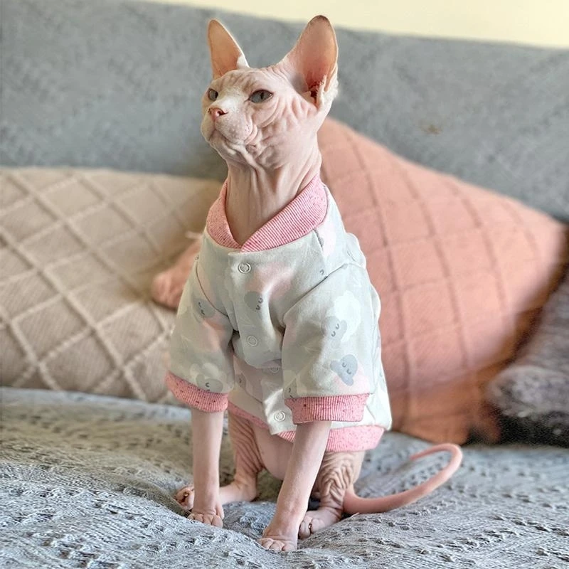 

Cats Clothing Sphynx Cat Cotton Pink Coat Hairless Cat Baseball uniform Warm Jacket for Kittens Pet Soft for Devon Rex in Winter