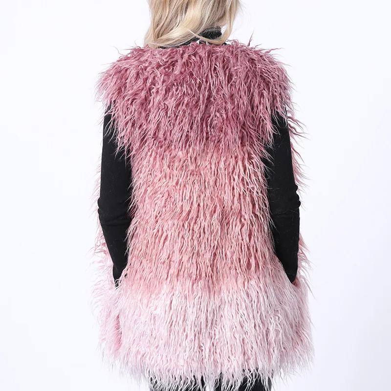 Women's Fur Vest Faux Fur Coat Women's Mid-Length Furry Fur Clothing Vest Faux Fur Coat