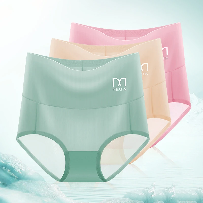 

Seamless Ice Silk Mid Waist Panties for Women Breathable Underwear Thin Ladies High Waist Briefs Plus Size Calcinhas Feminina