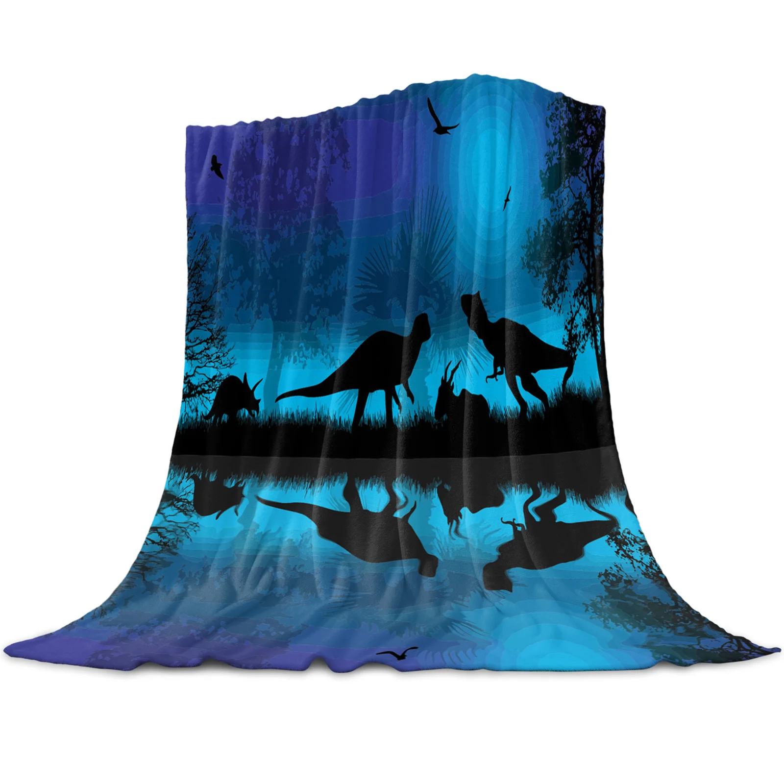 

Animal Dinosaur Tree Silhouettes Moonlight Blanket Mat Coral Fleece Throw for Bed Home Sheet Kids Aldult Flannel Blankets