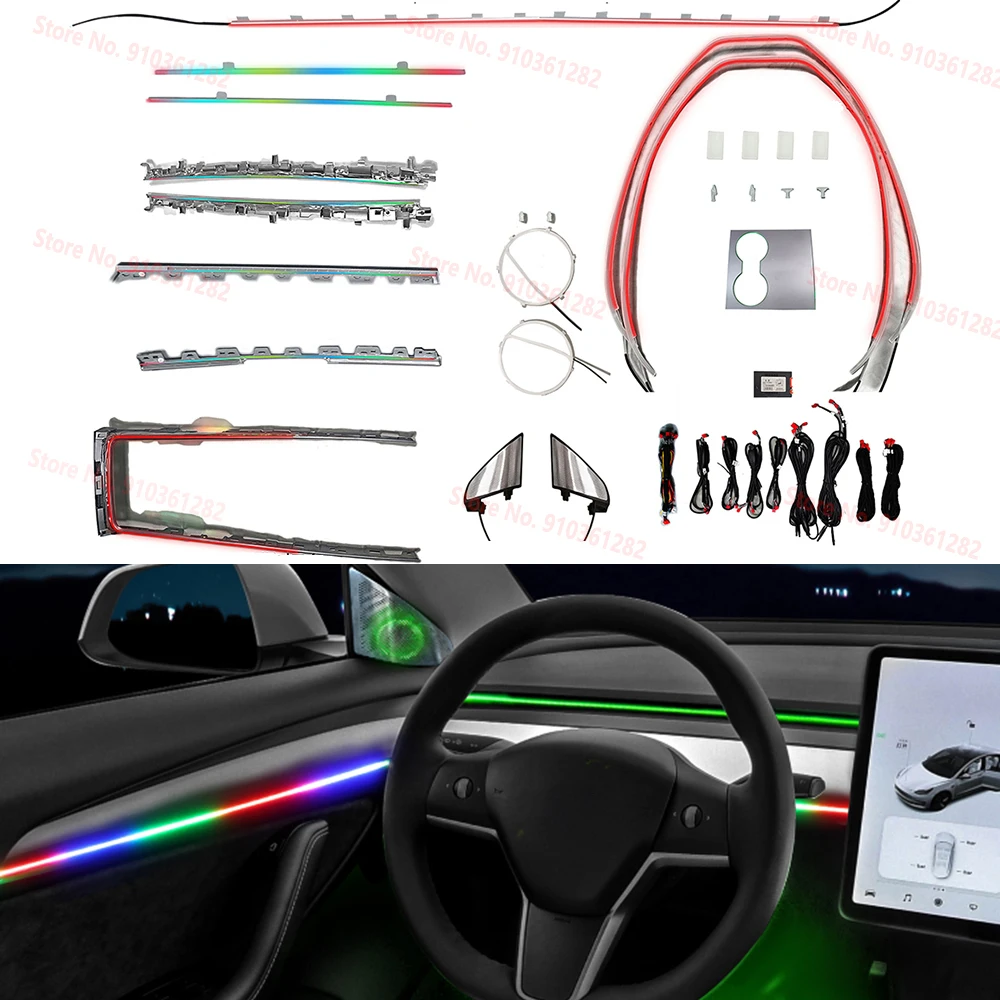 

Cup Panel Control Decorate Inter Lamp Car Flash Symphony Ambient Light For Tesla Model 3 2019 2020 2021 Center Pillar Horn Cover