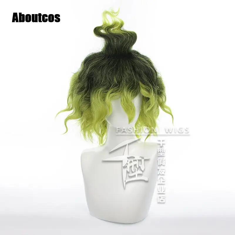 Парик для косплея истребителя демонов Gyuutarou черные зеленые волосы клоун Мужской