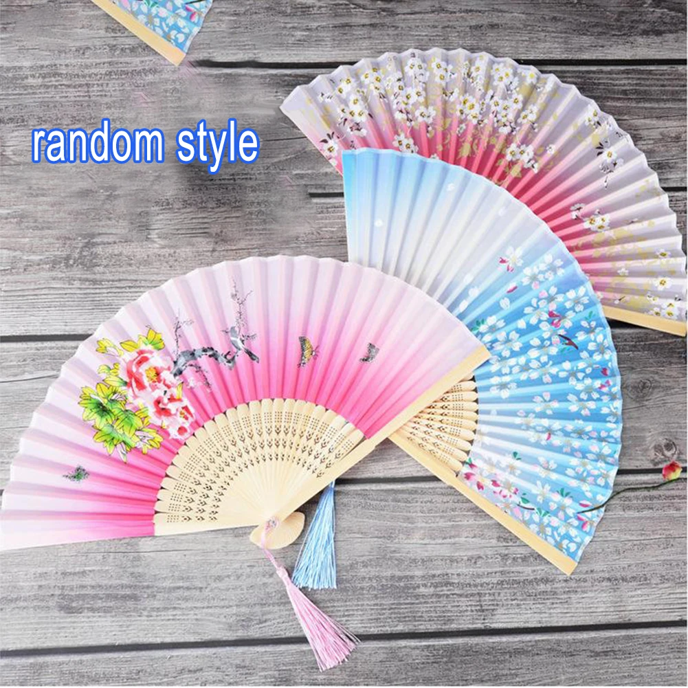 

Vintage Style Silk Folding Fan Chinese Pattern Home Decoration Ornament Hand Fan Beautiful Vintage Bamboo Folding Hand Fan