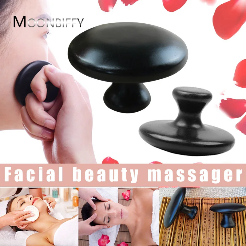 

1pcs Black Basalt Stone Essential Oil Massage Mushroom Shape Spa Energy Stone for Body Face Massage Stone Gua Sha Back Massager