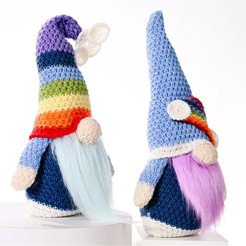 

Christmas Decoration Knitted Rainbow Elf Rudolf Faceless Doll Ornament Colorful Home Festival Party Decor Supplies Dropship