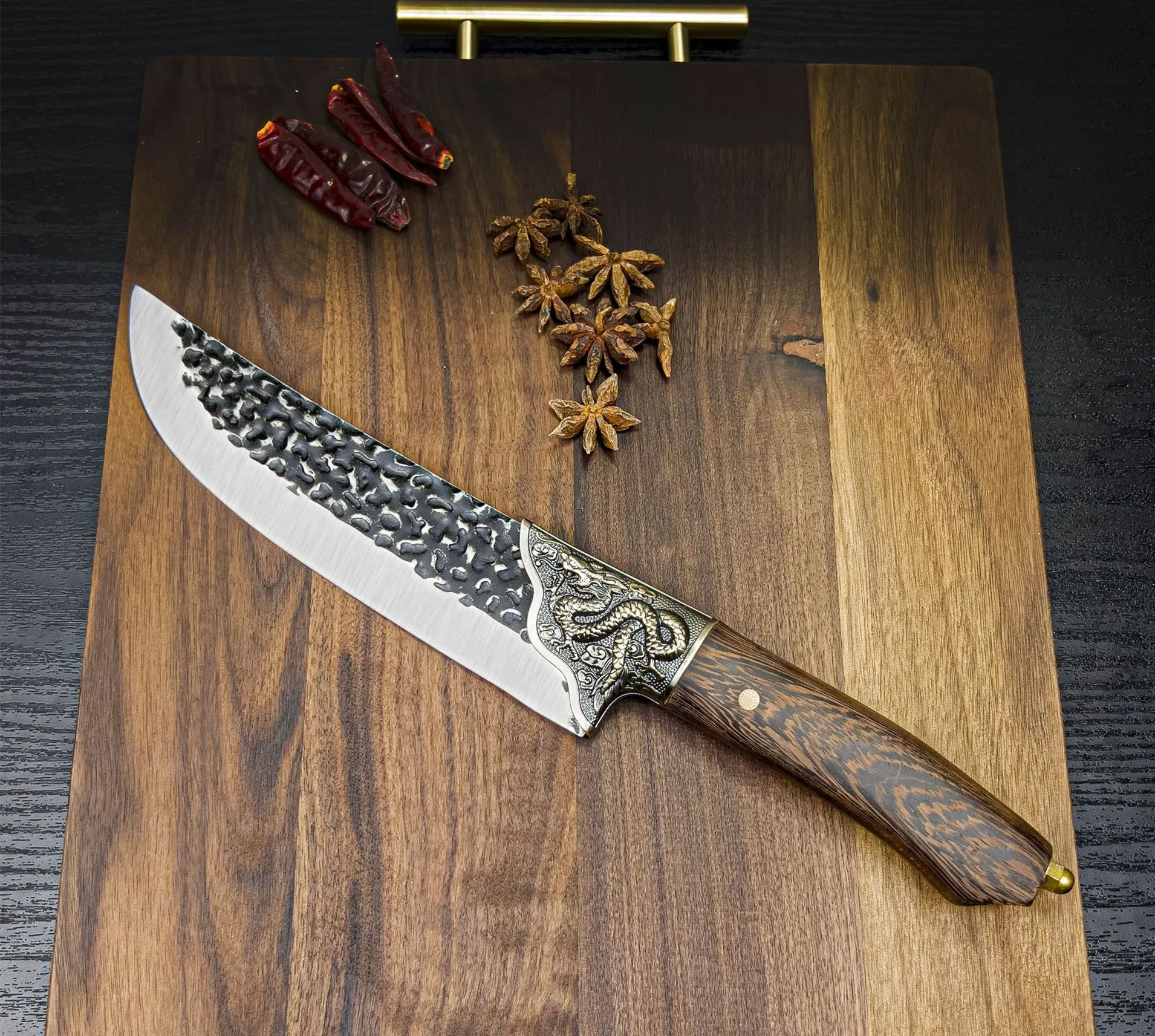 

Santoku Knife Chef's Knife Laser Hammered Pattern Kitchen Knife, Ergonomic Pakka Wood Handle Vegetable Meat Knife Cooking Tools