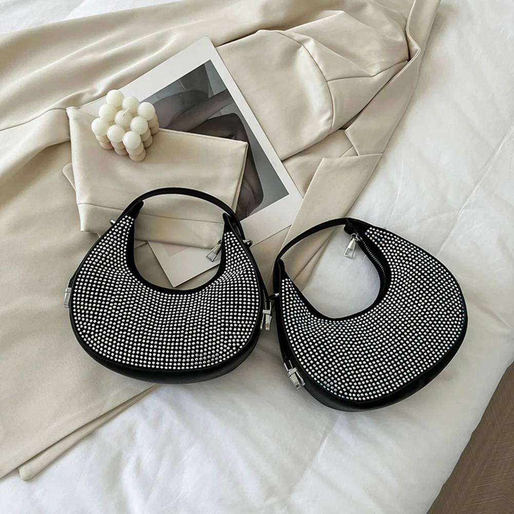 

Women Handbag Diamond Rhinestones Crescent Travel Underarm Zipper Shoulder Bags for Outdoor Shopping Business