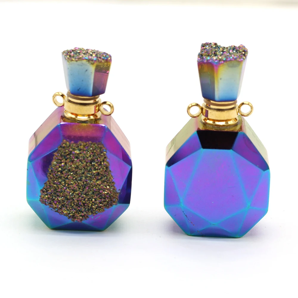 

Natural Stone Perfume Bottle Pendant Essential Oil Vial Color Plating Charms For Jewelry Making Exquisite Necklace DIY Accessory