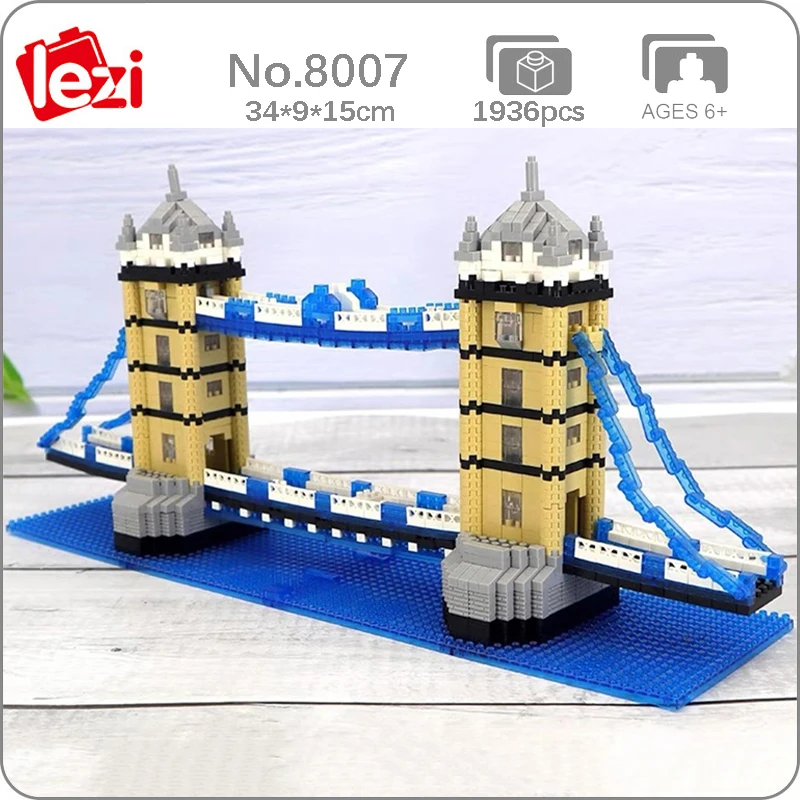 

Lezi 8007 World Architecture London Tower Bridge River Thames Model Mini Diamond Blocks Bricks Building Toy For Children No Box