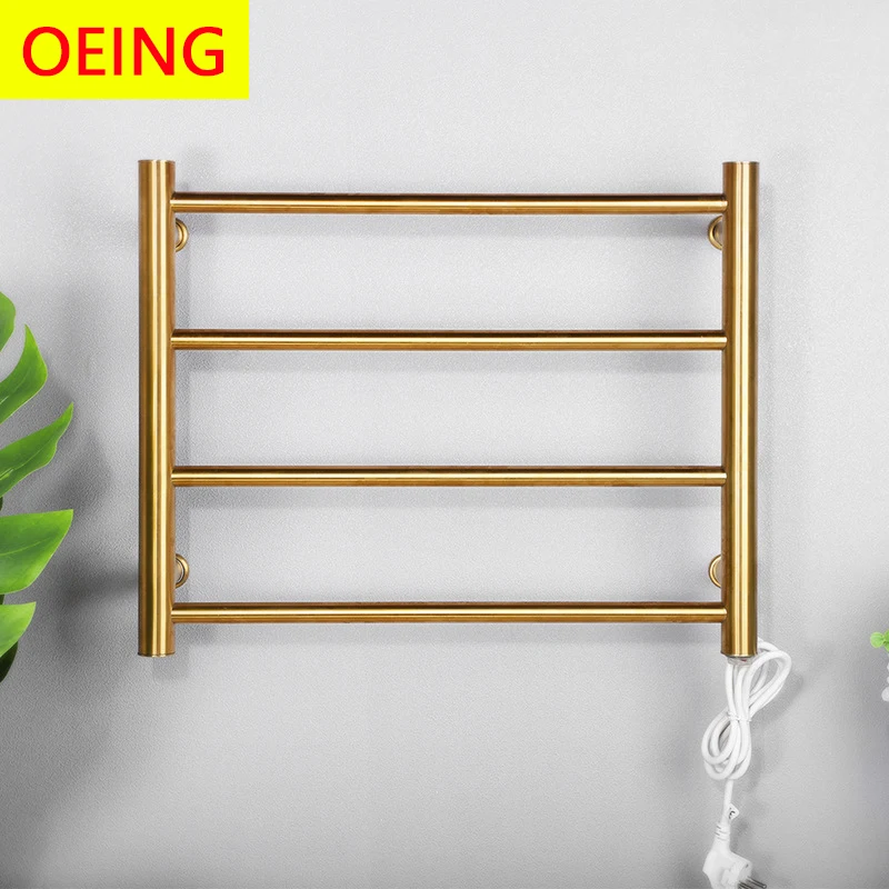 

Brushed Gold Electric Heated Towel Rack Arbitrary Installation Long Rod 45 ℃ Constant Temperature
