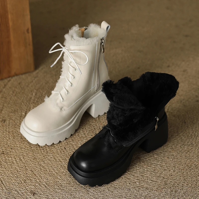 QUTAA 2023 новости женские ботильоны мотоциклетные зимние ботинки из натуральной