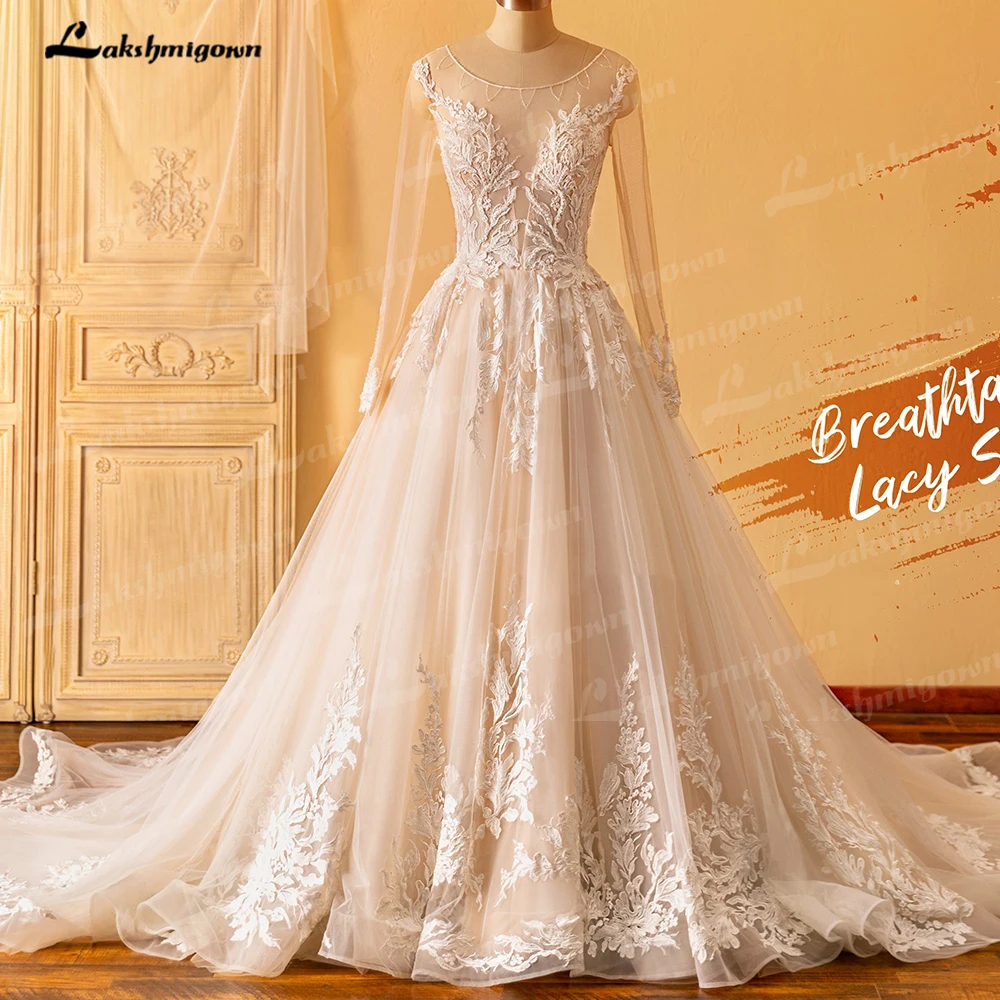 

Роскошное Свадебное платье Lakshmigown с длинным рукавом и цветочным кружевом, 2023 блесток, лучшая подруга невесты