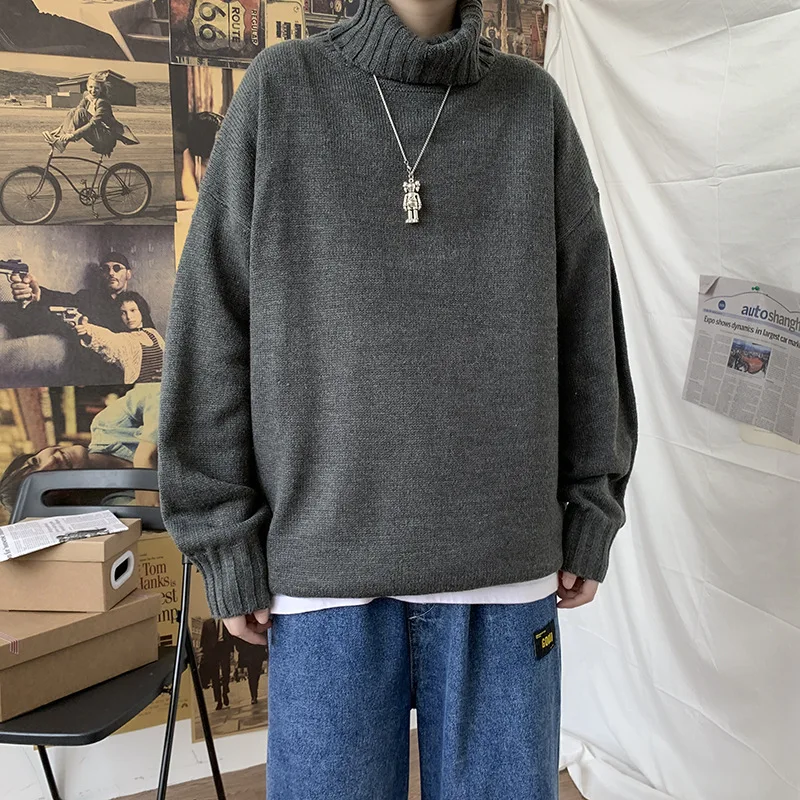 Men's High Collar Knitted Sweater Casual Slim Fit Winter Basic Turtleneck Oversize Sweater Fashion Pullover sueter masculino