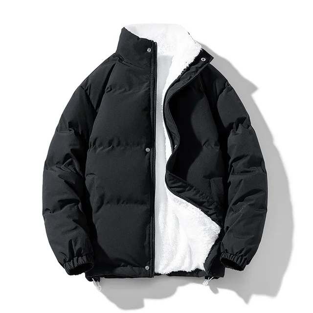 

2023 Winter Jacket Men Zipped Thick Warm Streetwear Lined Fleece Cotton Padded Parka Oversize Fluffy Coat Loose Plush Fashion