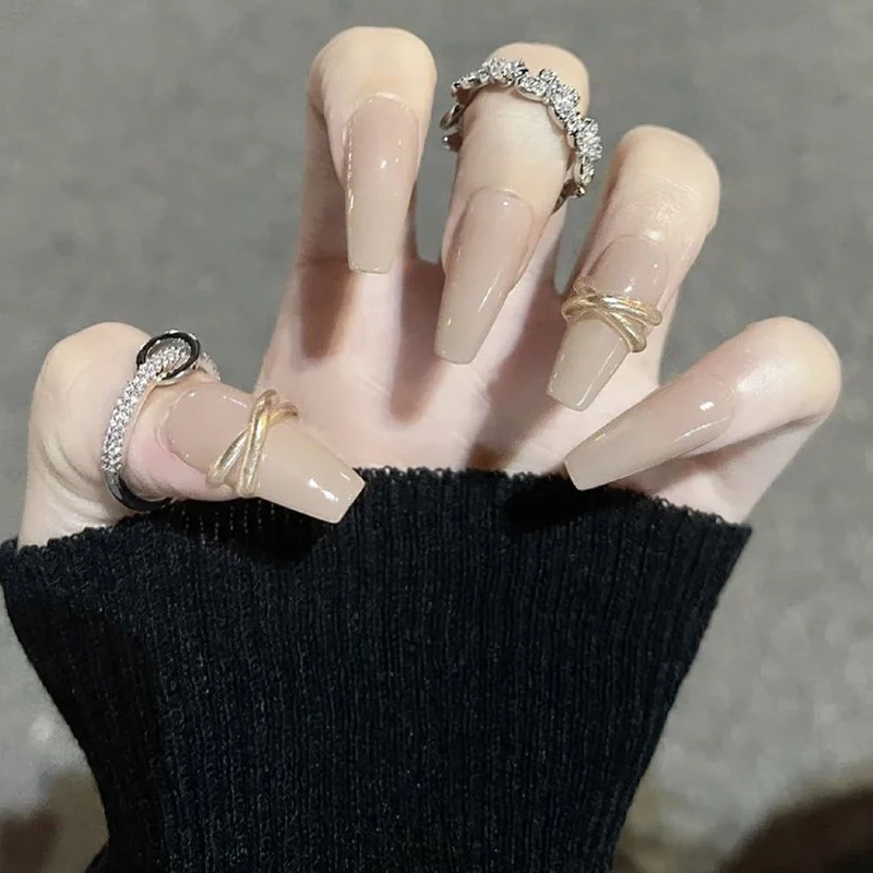 

Handmade Nails Autumn White-Skinned Concise Nude Color Ins Medium And Long Style Wearable Artificial With Designs Fake Nail Set