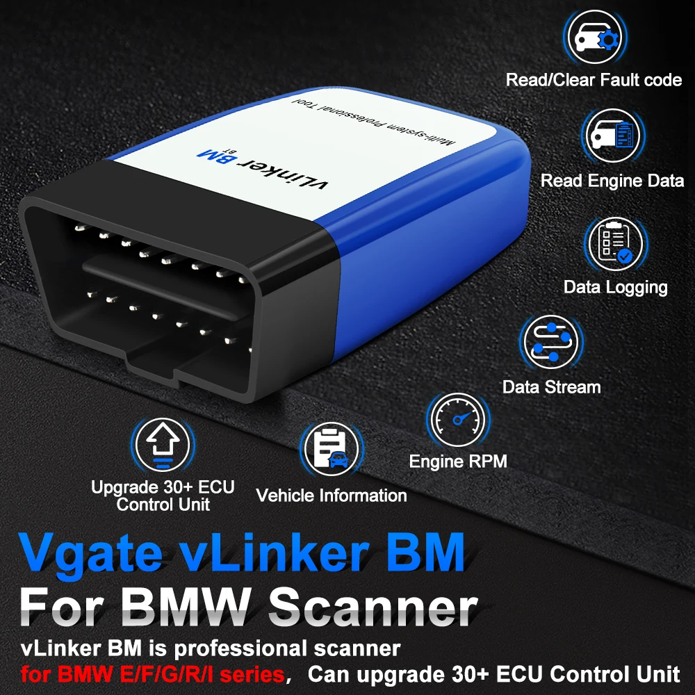 Фото Vgate vLinker BM ELM327 для сканера BMW Wi-Fi Bluetooth 4,0 OBD2 OBD 2, диагностический инструмент для автоматического сканирования автомобиля Bimmercode ELM 327 V1.5 V1 5 №3