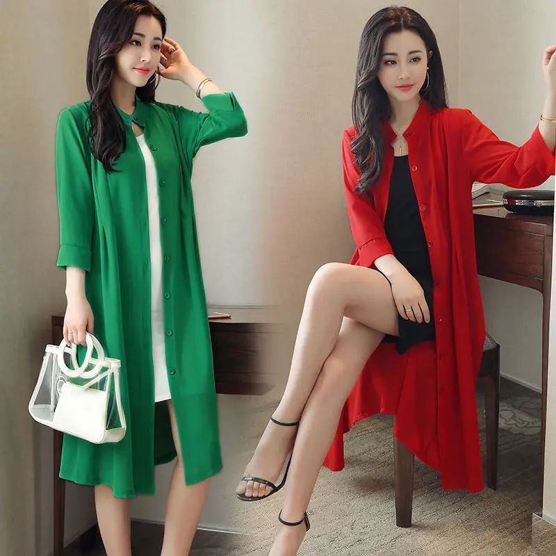 

Women Clothing Female Summer Thin Section Sun Protection Clothing Long Sleeve Shawl Chiffon Cardigan Coat 5xl E104