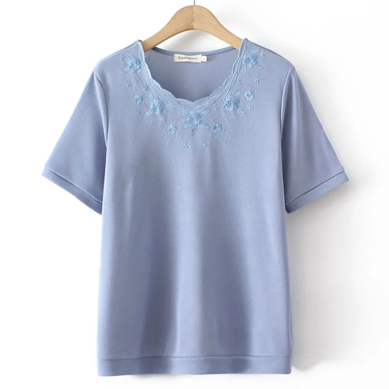 

100KG Plus Size T-Shirt For Women Clothing Fashion Embroidered Ice Silk Knitting Tops Loose And Casual Curve Tees Summer 2022