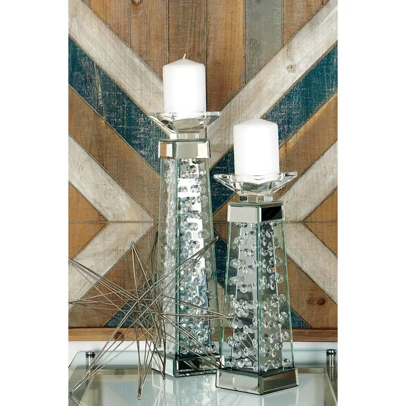 Silver Glass Mirrored Candle Holder