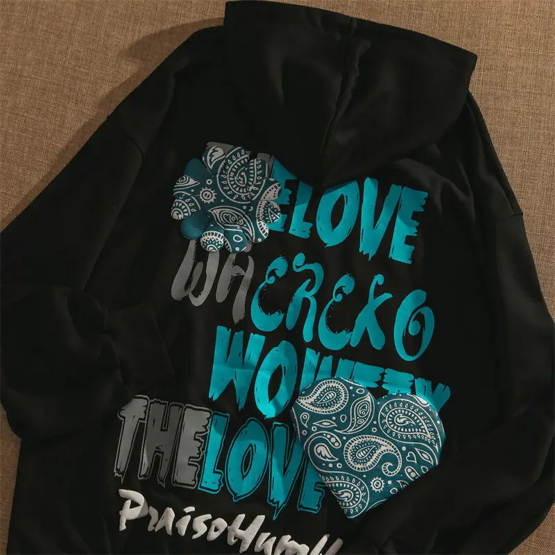 

American vintage graffiti monogram hoodie for couples loose fall winter with Instagram trend coats for both men and women hoodie