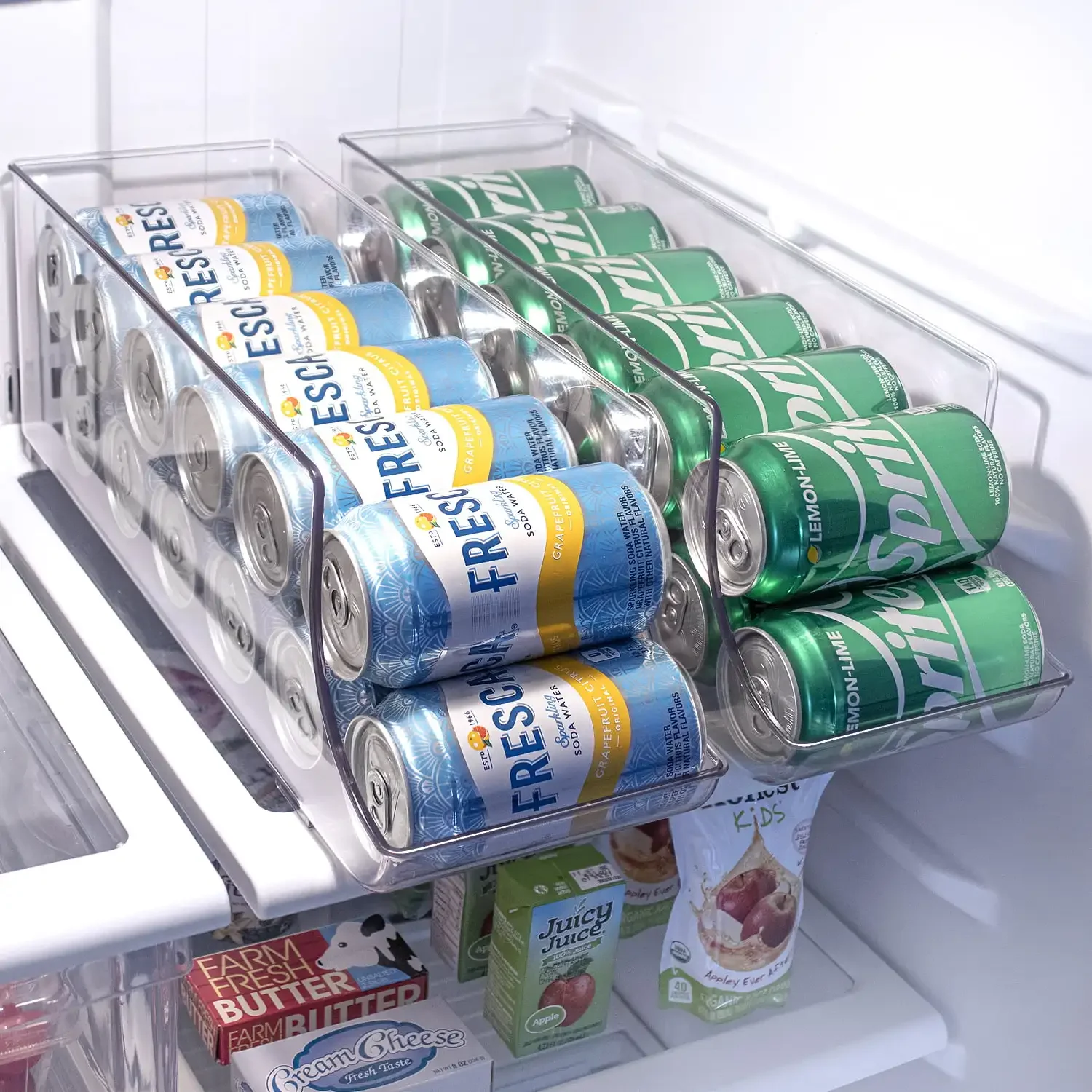 

Soda Can Organizer for Refrigerator - 12 Can Drink Dispenser Rack, Fridge Pantry & Freezer Rotation System for Beverages Rapid T