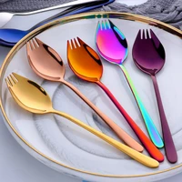 korean household spoon and fork in one long handle salad noodle fork dessert fork spoon stainless steel fork spoon all in one