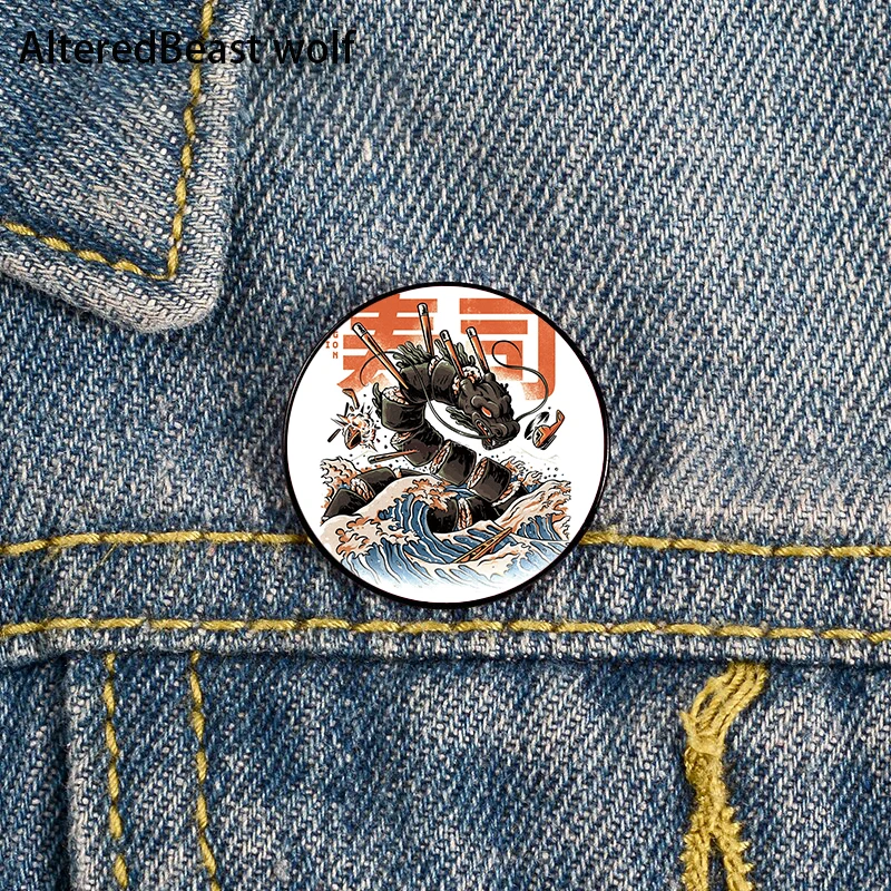 

The Black Sushi Dragon Pin Custom Funny Brooches Shirt Lapel Bag Cute Badge Cartoon Cute Jewelry Gift for Lover Girl Friends