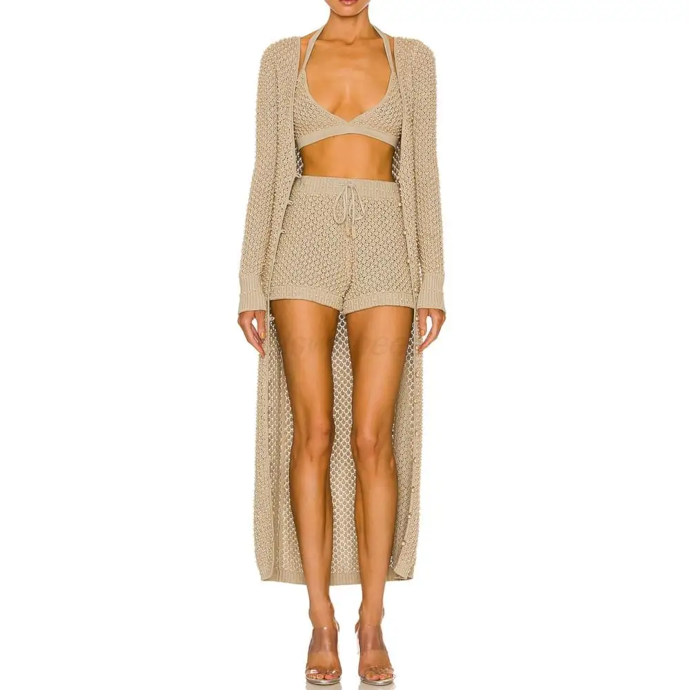 

Кардиган длинный женский из 100% хлопка, модное дизайнерское пикантное прозрачное пальто, женская одежда, однобортные свитера с украшениями