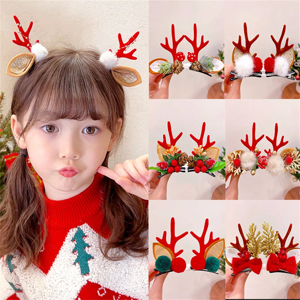 

Cartoon Children Baby Christmas Hair Clips Bow Knot Hazelnut Bangs BB Snap Hairpin Hair Accessories For Girls Headwear 2Pcs