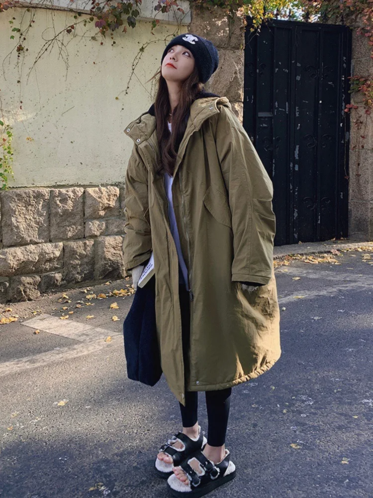 

SuperAen Parka Women's Winter Plush Thickened Coat 2022 New Korean Loose Long Cotton Coat