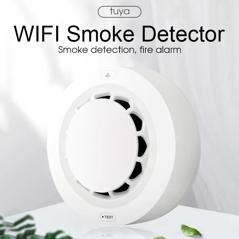 

Универсальный детектор дыма с дистанционным управлением, Wi-Fi 80 дБ Звуковая сигнализация, потолочный датчик дыма для умного дома, беспроводн...