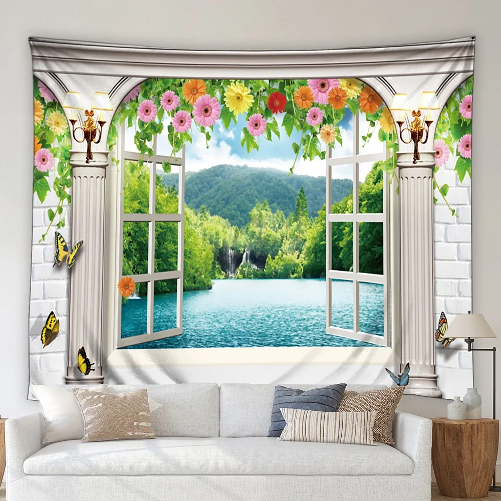 

Nature Flower PlantsTapestry Vines Spring Park Scenery Fabric Print Wall Hanging Home Bedroom Living Room Decor Mural Tapestries