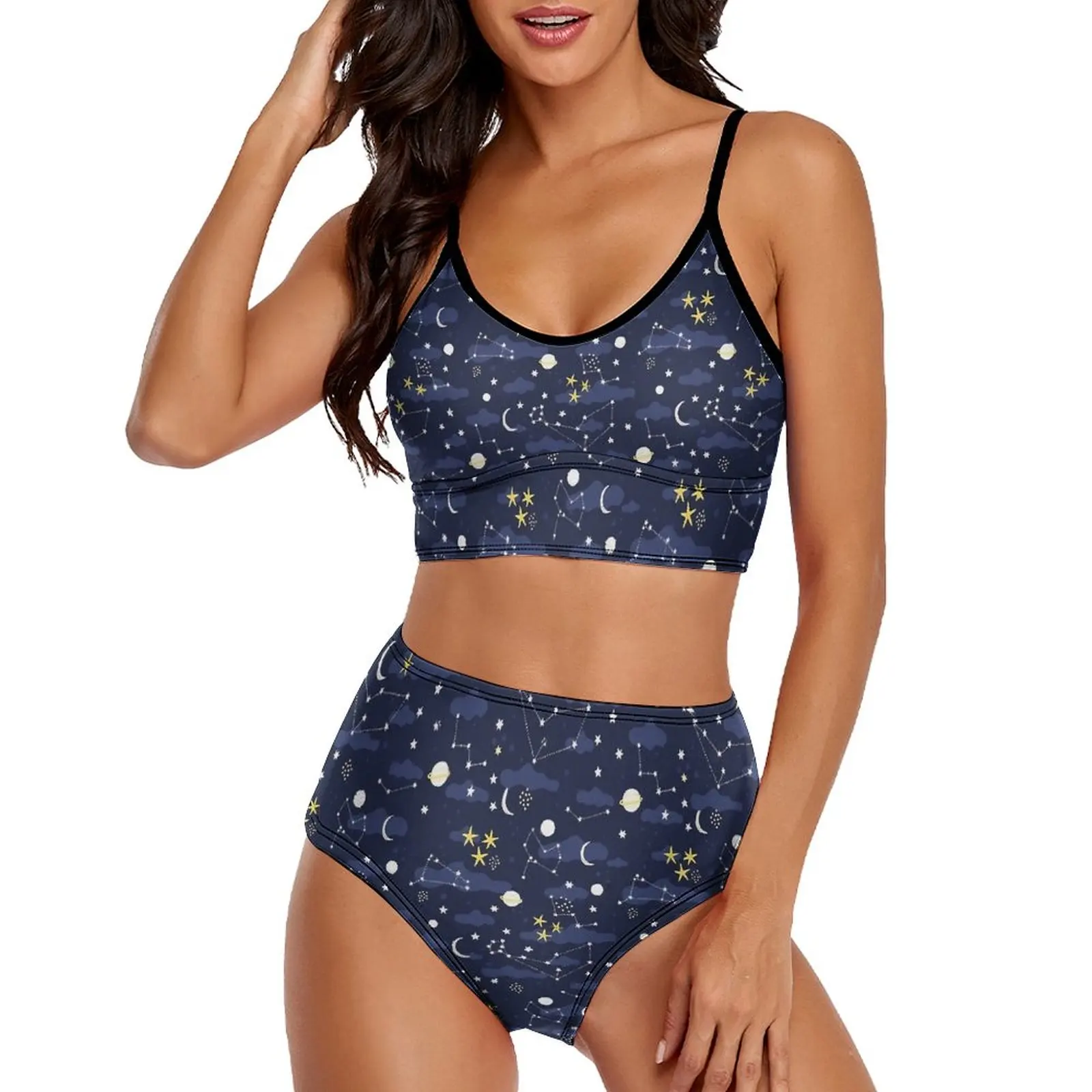

Galaxy Astrology Bikini Swimsuit Moon and Stars High Waisted Push Up Swimwear Sexy Cute Bikini Set Women Design Swimsuits Gift