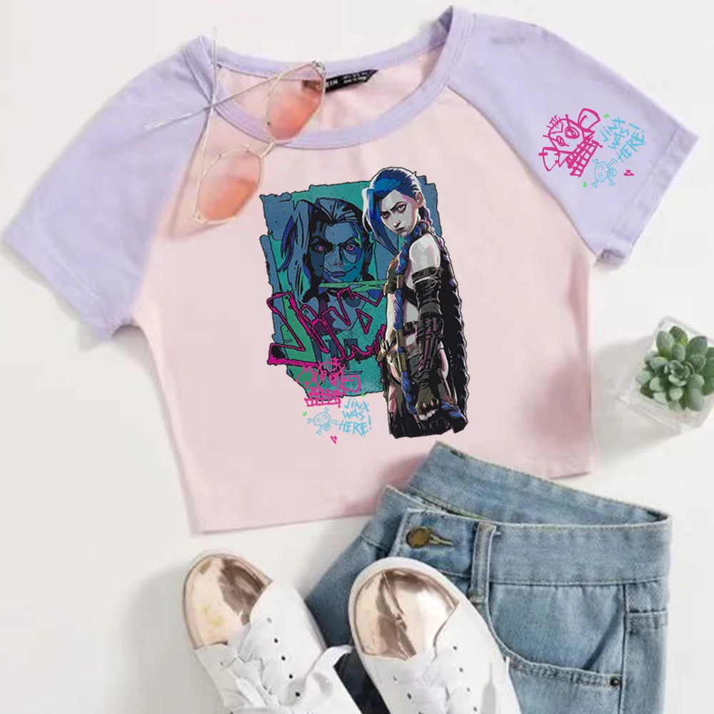 Женская укороченная футболка с коротким рукавом и круглым вырезом