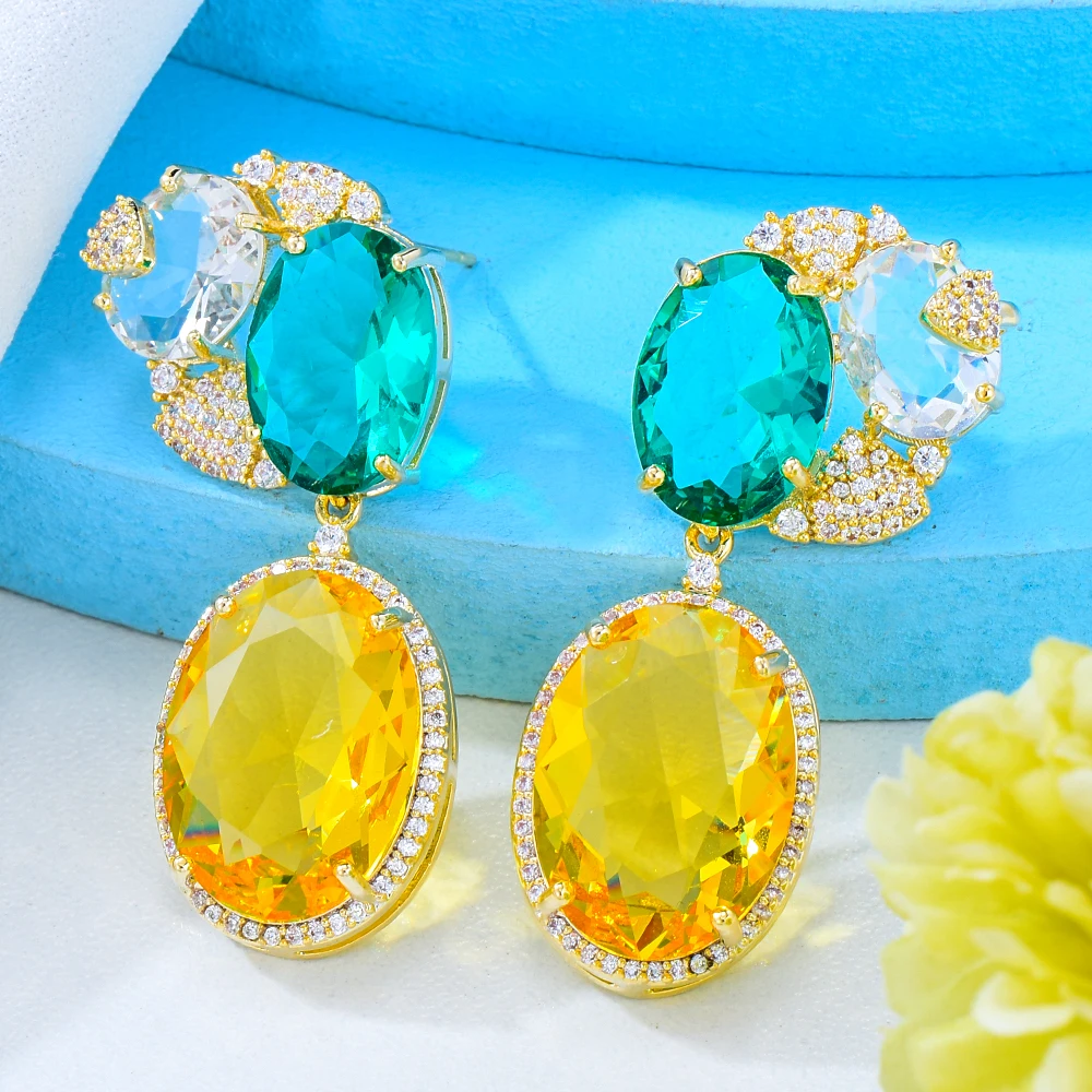 

GODKI, модные популярные овальные висячие серьги знаменитостей для женщин, свадебные с кубическим цирконом, ювелирные изделия для женщин moda ...