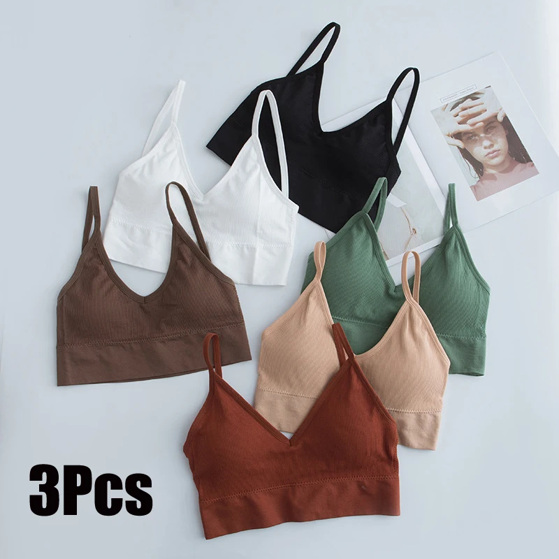 

3Pcs Hollow Back Tube Top Sports Gather Seamless Bra Suspenders Vest Underwear Push Up With Pads For Women Girls