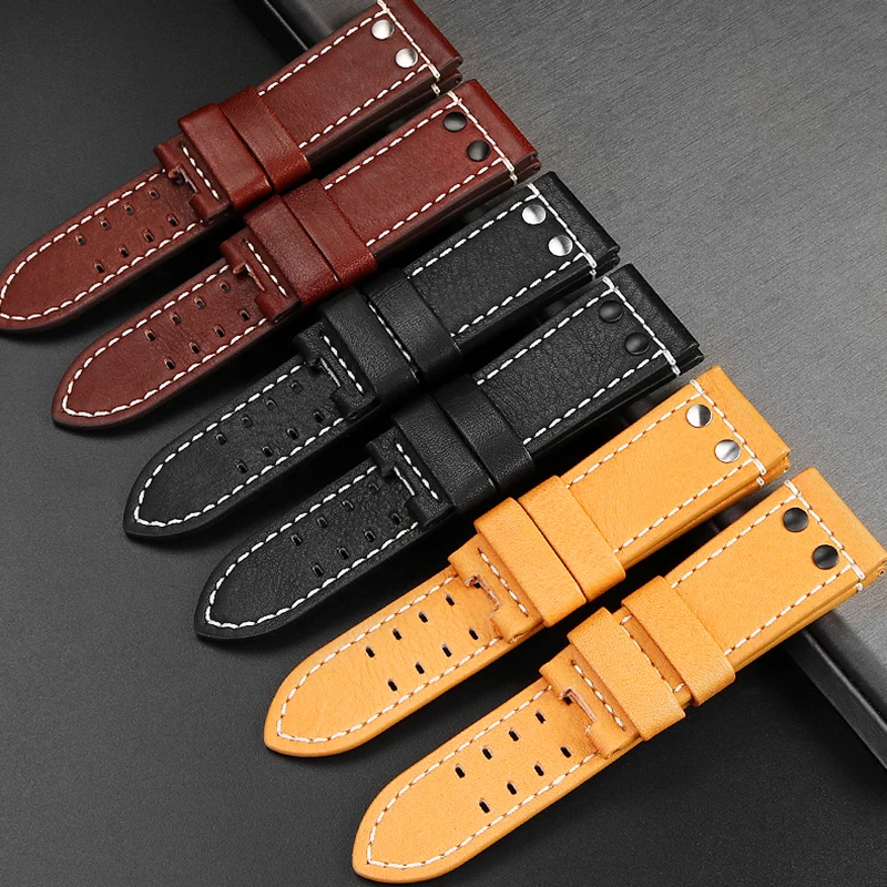 Двухбортный кожаный ремешок для часов Luminox 1879 1920 1921 1925, кожаный ремешок для часов, мужской браслет-цепочка 26 мм