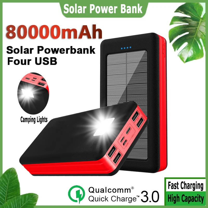 

Solar Power Bank 80000mAh Large Capacity External Battery Fast Charging Outdoor Travel Emergency Portable Charger for Samrtphone