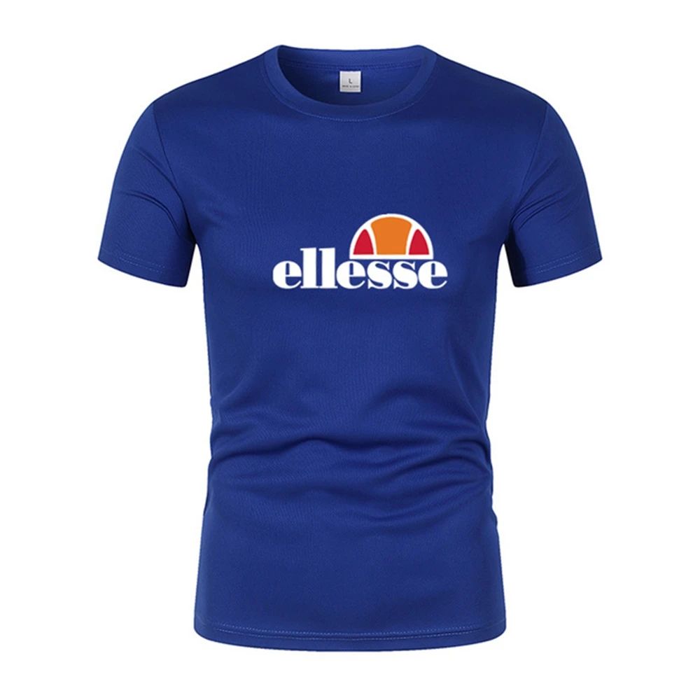 

ELLESSE2023 Black/White Logo Printing Round Neck Short Sleeve Summer Men's T-shirt 100% Cotton Daily Casual Unisex T-shirt