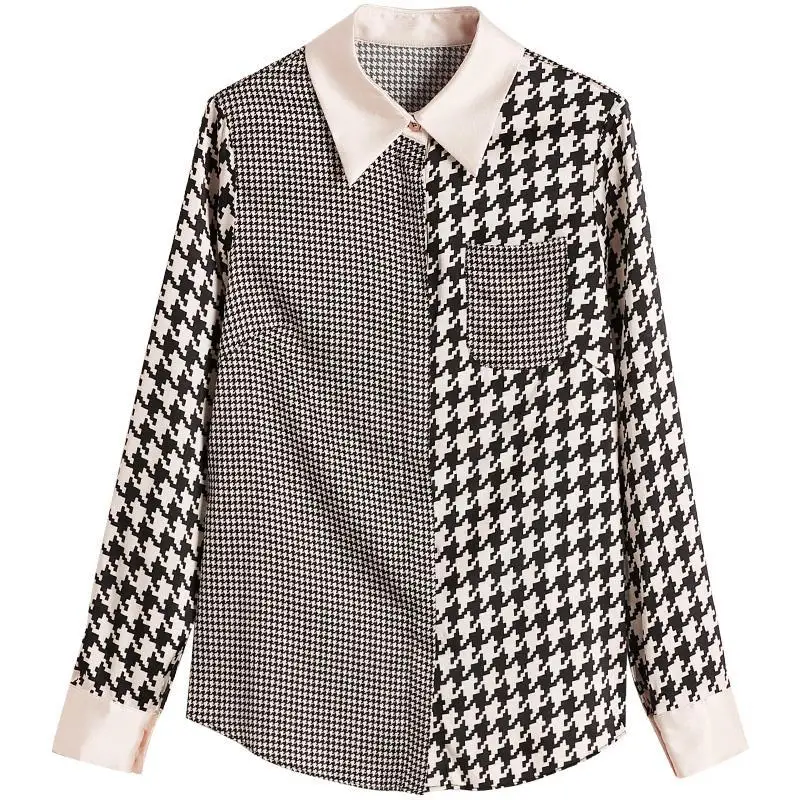 Женская однобортная рубашка-поло винтажная блузка из искусственного шелка с