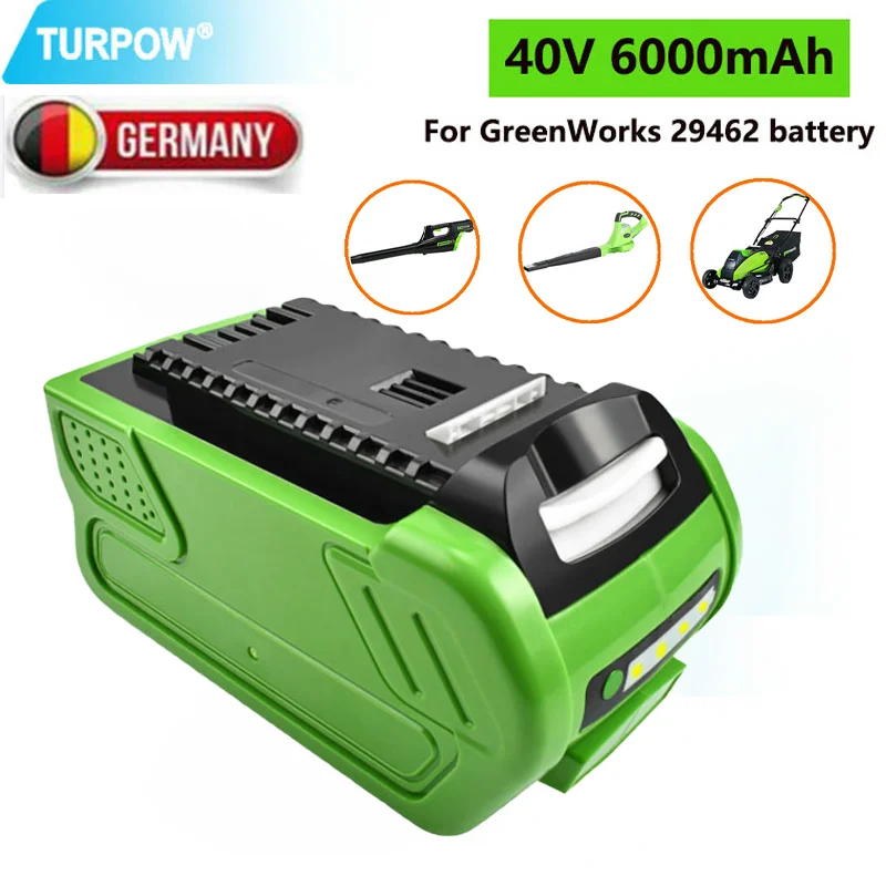 Turpow 2PCS 40V 6000mAh Rechargeable Replacement Battery For Creabest 40V 200W GreenWorks 29462 29472 22272 G-MAX GMAX Battery