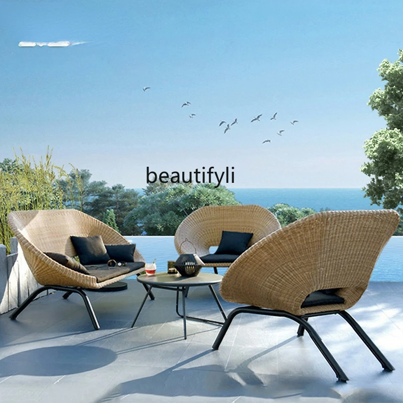 

yj Nordic Outdoor Rattan Small Couch Leisure Rattan Chair Combination Villa Courtyard Garden Terrace Outdoor Sofa