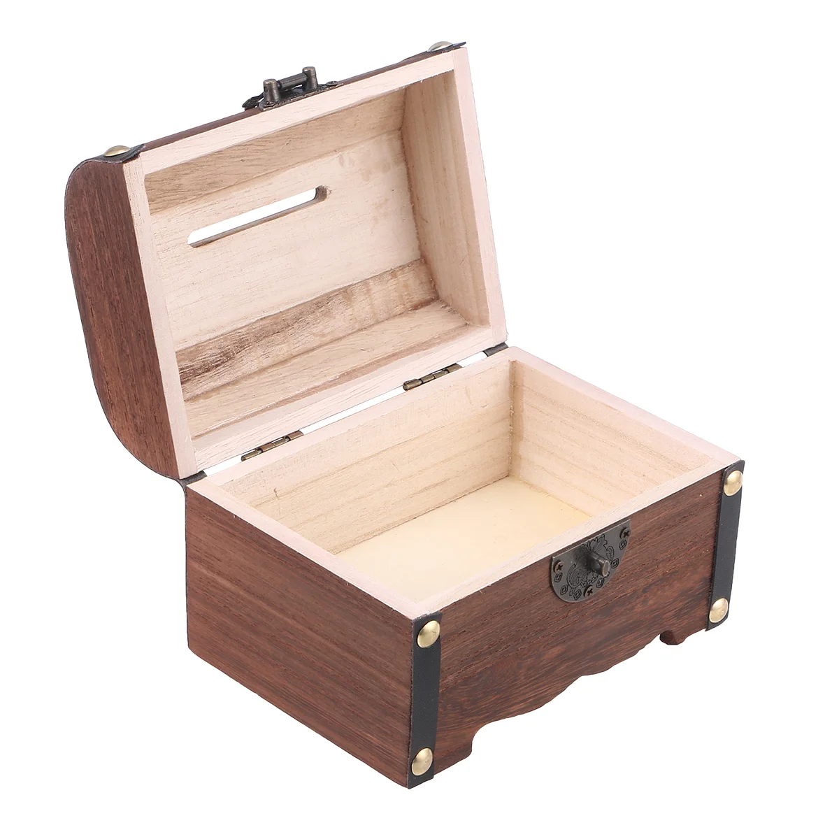 

Woodsy Decor Wooden Treasure Box Vintage Jewelry Macaron Boxes Gift Necklaces Money Bank Lock