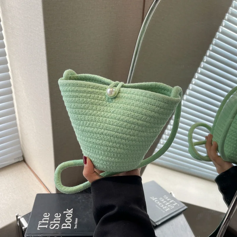 Новинка 2024 модная плетеная Женская пляжная сумка через плечо из хлопкового шнура