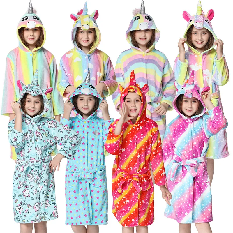 

Winter Unicorn Bath Robe For Girls Pajamas Animal Hooded Robes Children Dressing Gown Boys Sleepwear Kids Bathrobe