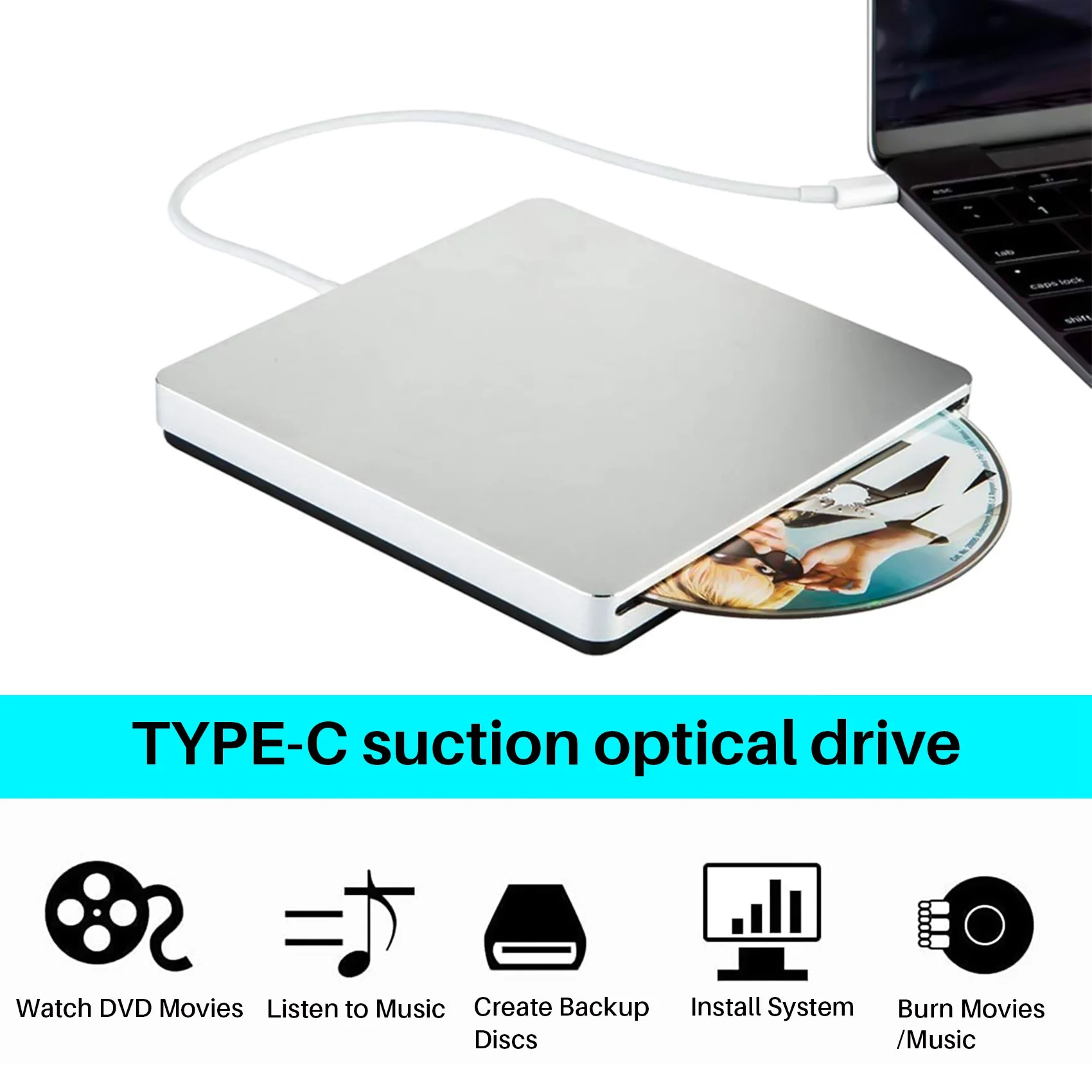 

Внешний привод для горелки DVD Type-C, оптический Дисковый привод, Тонкий Слот в CD/DVD +/- RW, горелка USB C, суперпривод для Mac/Window