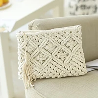 womens bohemian style straw woven day clutches bags fashionable simple tassel causal handbag vintage beach bag for women girl
