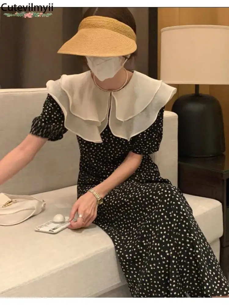 

Женское длинное платье с цветочным принтом, свободное ТРАПЕЦИЕВИДНОЕ ПЛАТЬЕ в Корейском стиле, винтажное платье макси в стиле ретро, лето 2022