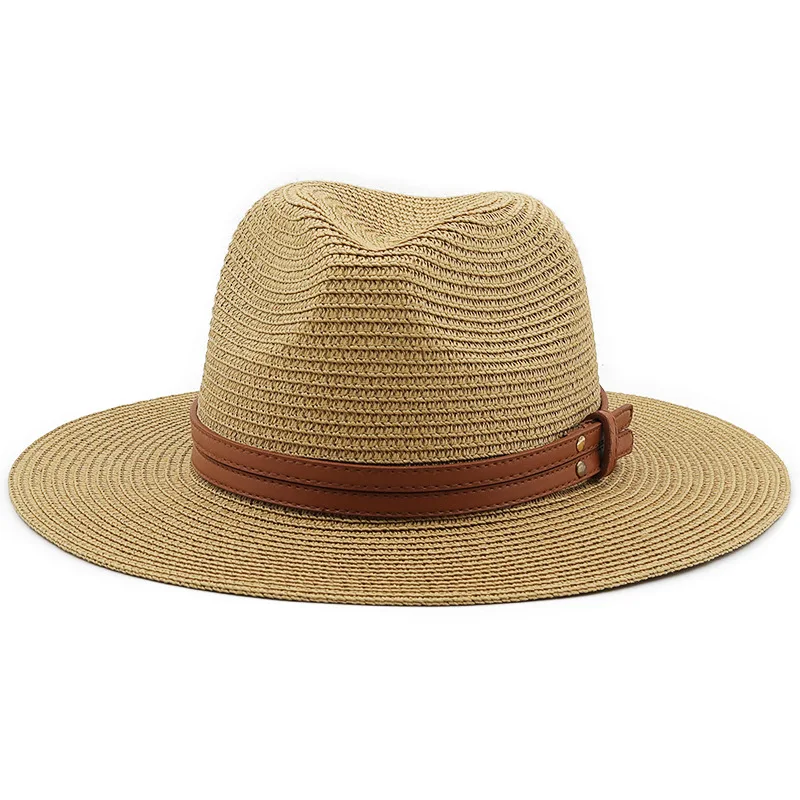 Men Panama hat leather accessories Sun hat Women summer outing breathable Beach Hat leisure jazz hat Retro straw hat