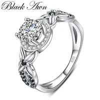 black awn silver color jewelry engagement rings for women female flower finger ring fashion jewelry g081